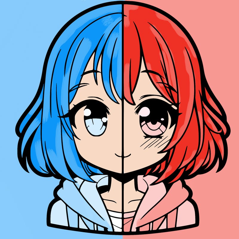 animated girl half anime