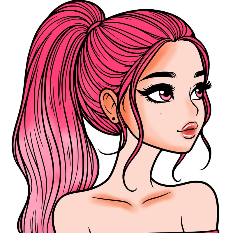 a beautiful and realistic girl with a high pony tail