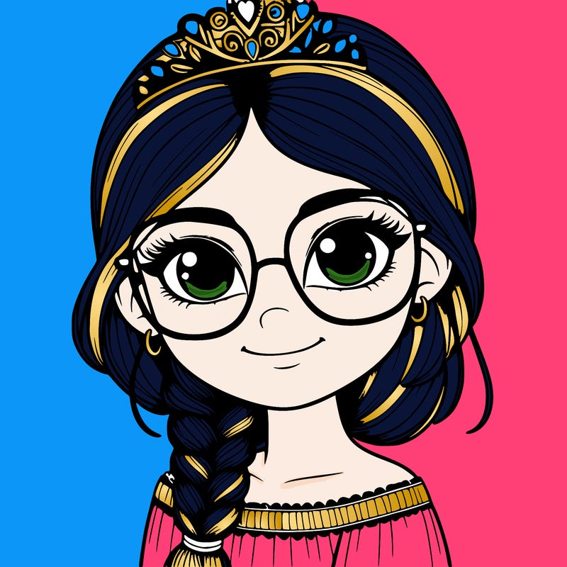 a girl with one braid and glasses who is a princess realistic