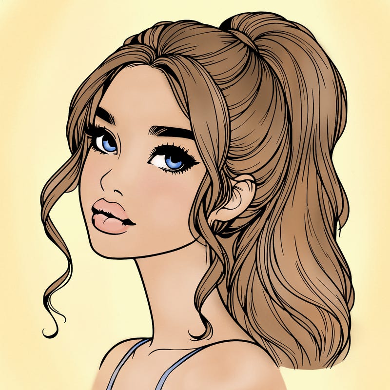 realistic girl with a ponytail on her hair and lips