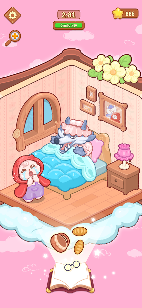 Chapeuzinho Vermelho e o Lobo Mau em um quebra-cabeça de quarto de conto de fadas pastel