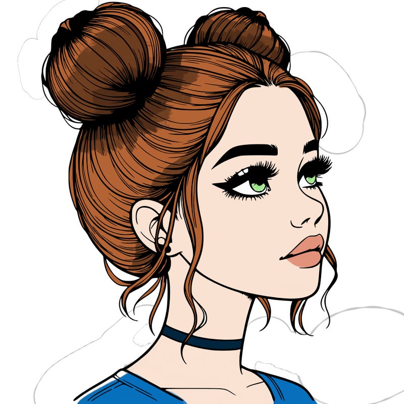 realistic girl with buns on the top of her head