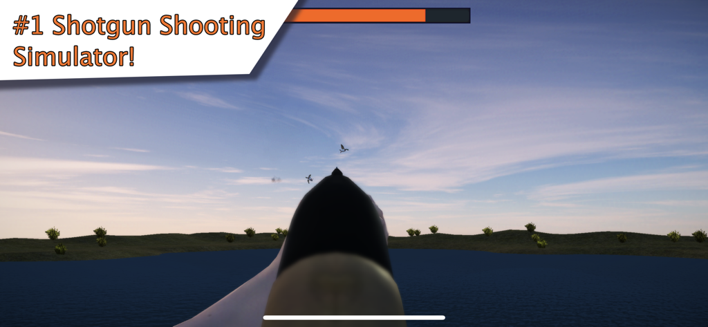 First person view of aiming a shotgun at flying birds in Clay Hunt PRO simulator