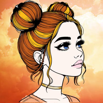 realistic girl with buns on the top of her head