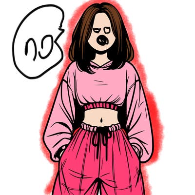 realistic girl faceless with baggy pants and a crop top