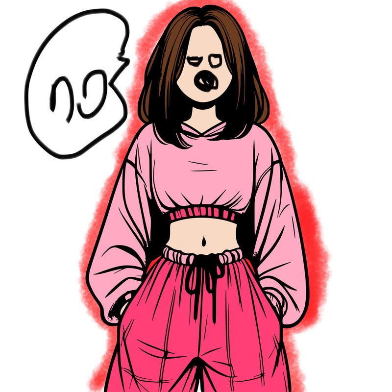 realistic girl faceless with baggy pants and a crop top