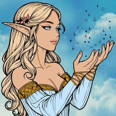 realistic elf girl doing magic