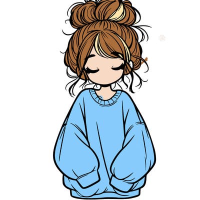 girl with baggy sweatshirt and messy bun