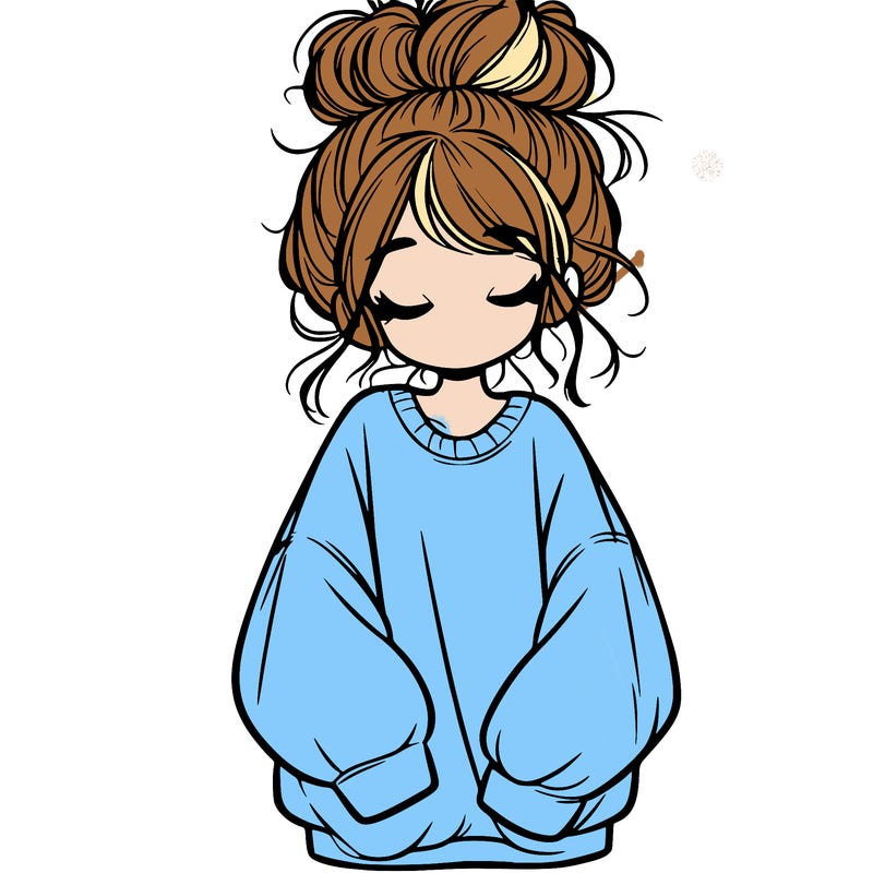 girl with baggy sweatshirt and messy bun