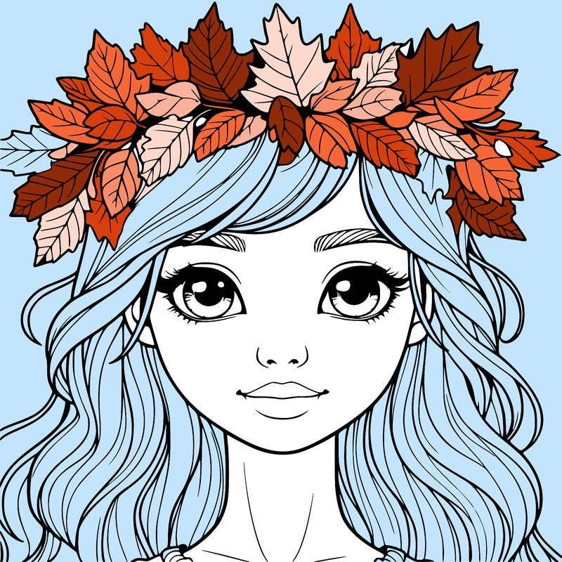realistic girl with fall leaf crown