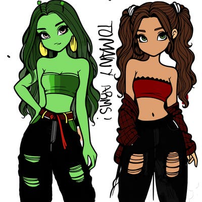 2 girls in crop tops and baggy jeans ripped