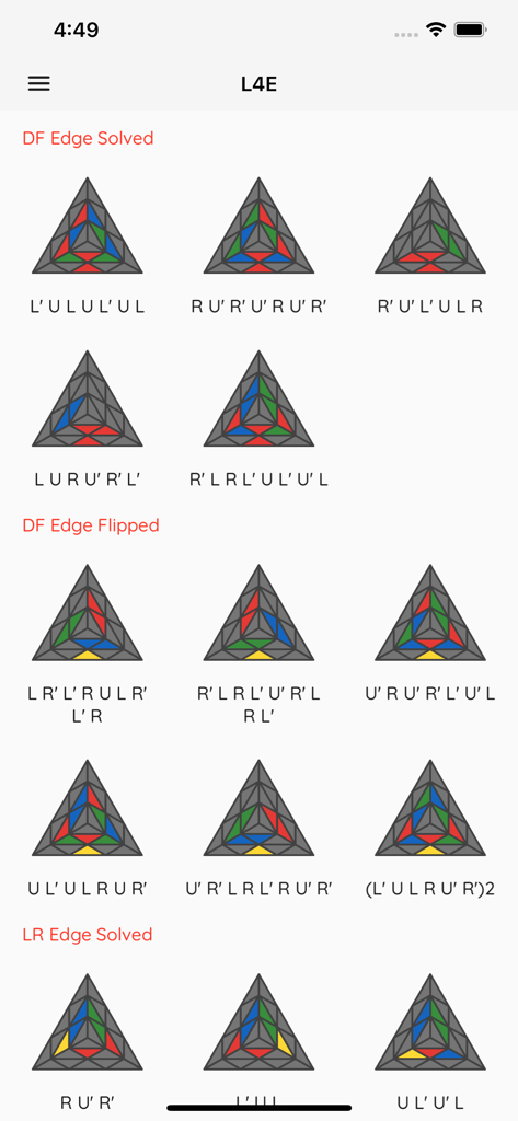 Cube Algorithms X - A list of Pyraminx L4E algorithms with 3D diagrams and move sequences for speedcubing