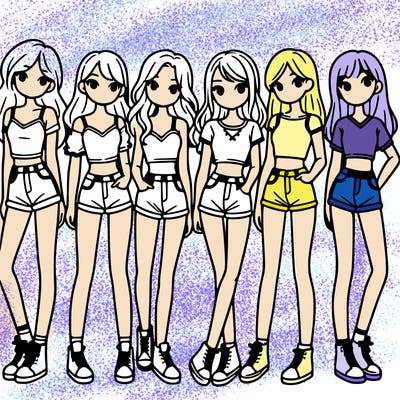 a group of girls wearing crop tops and shorts
