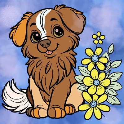 dog with flowers