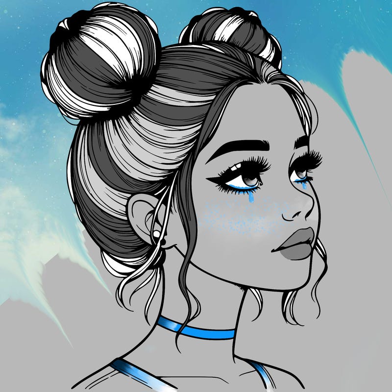 realistic girl with buns on the top of her head