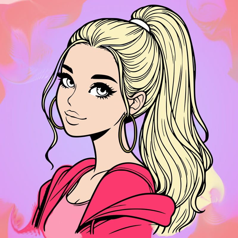 realistic girl with a high ponytail