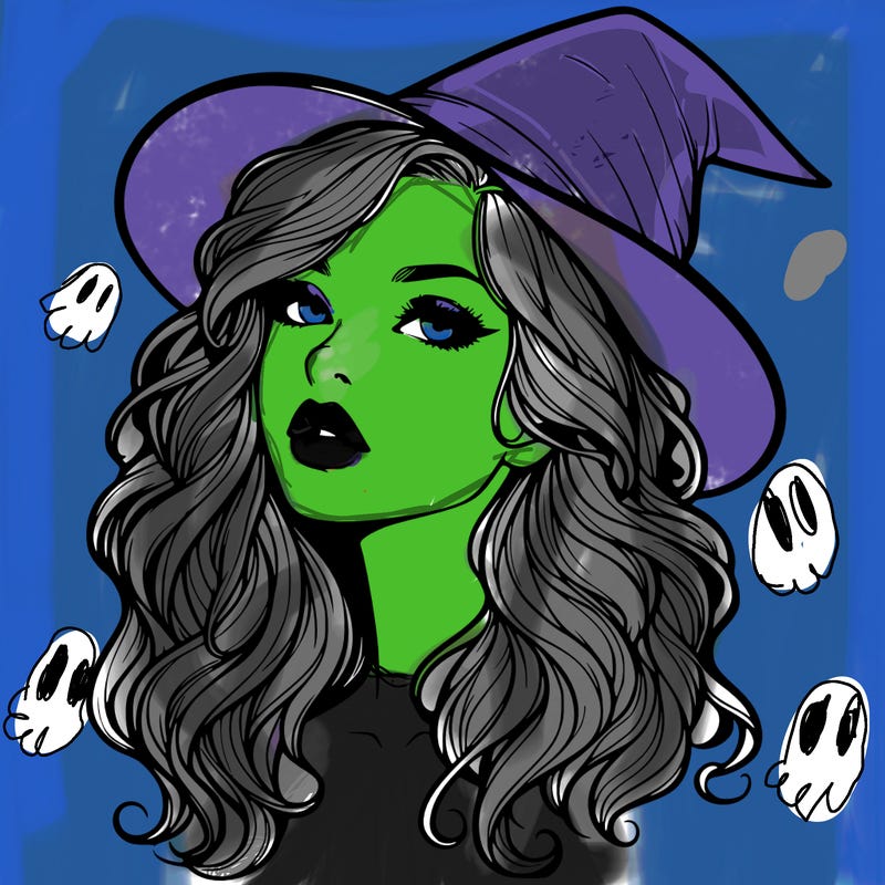 realistic witch girl with wavy hair and lips