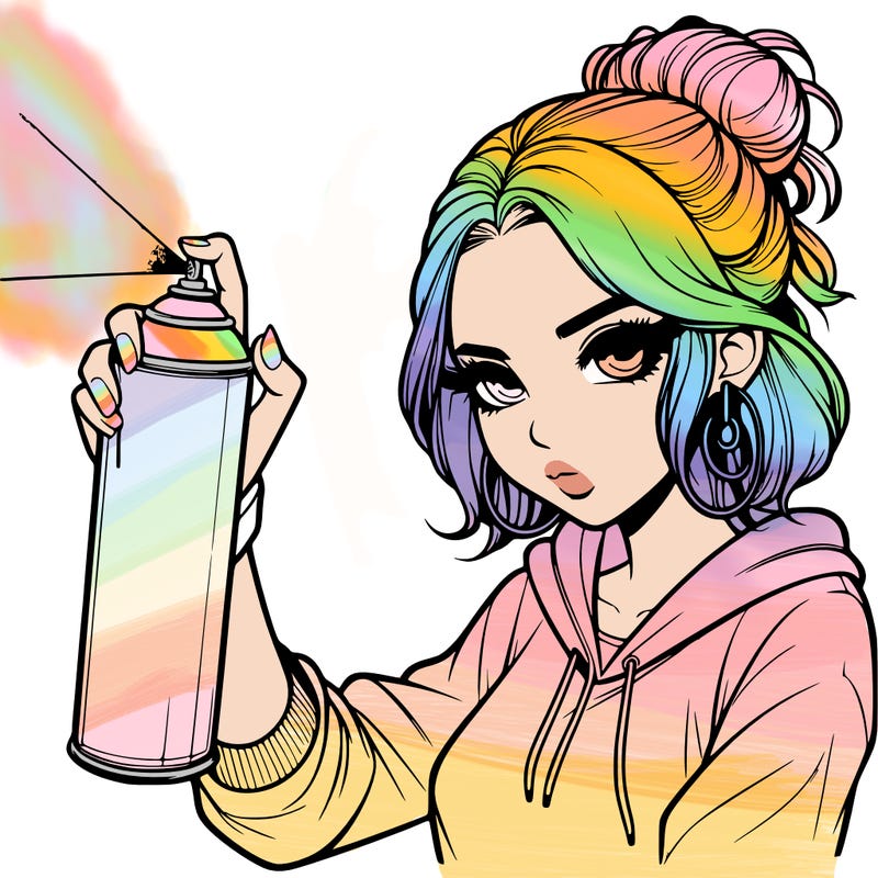a realistic girl spray painting