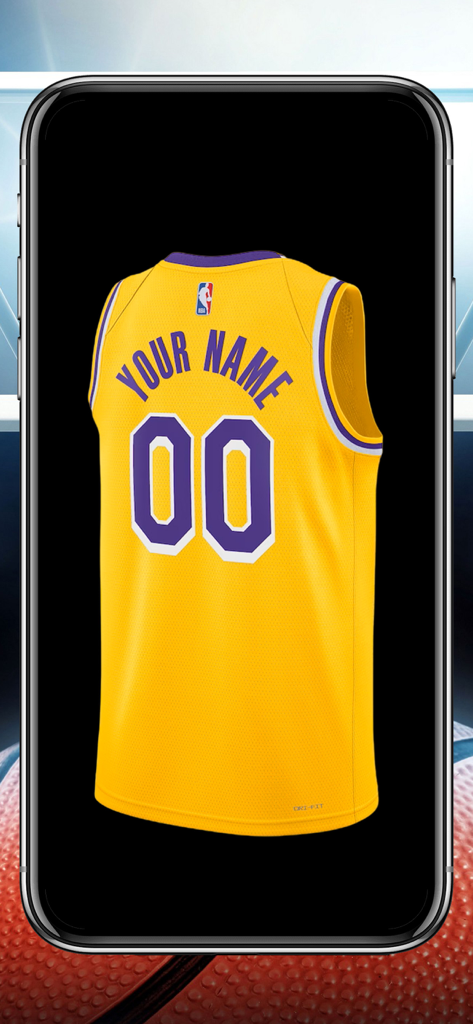 Make Your Basketball Jersey - Mockup of a yellow basketball jersey with custom name and number on a smartphone