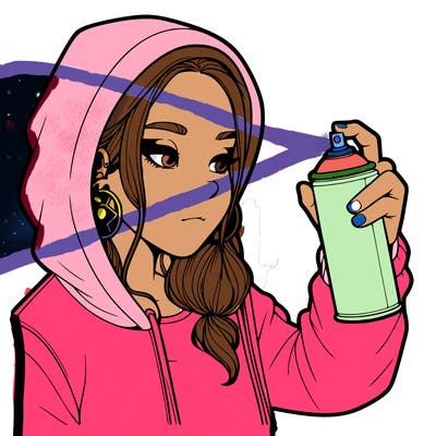 a realistic girl, spray painting