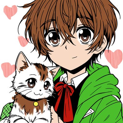 anime boy with cat