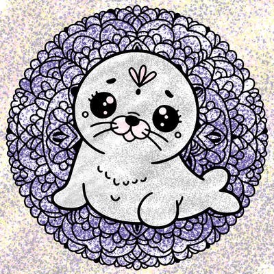 a cute baby seal mandala