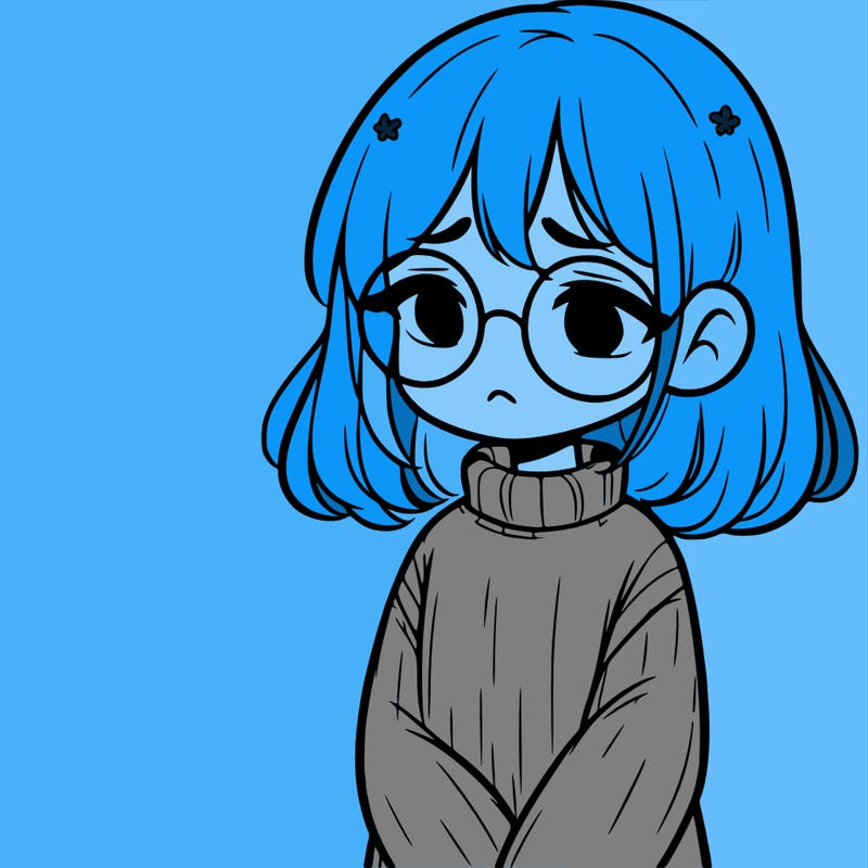 sad girl with glasses in a sweater