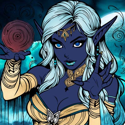 realistic scary beautiful elf sorceress casting spell