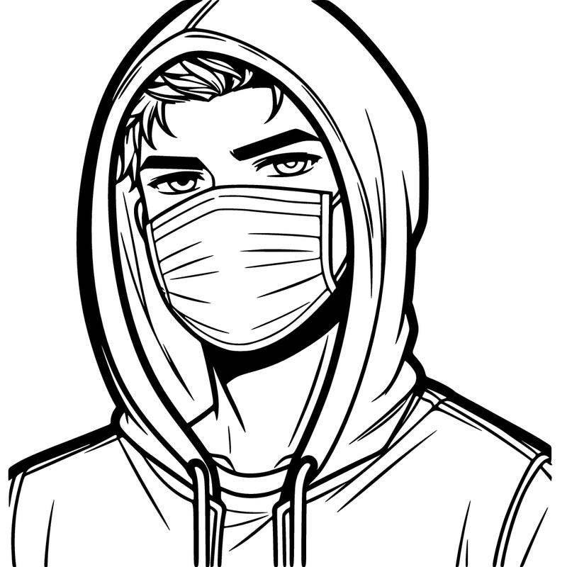 man with a hoodie wearing a mask to hide his feelings - the mask plain