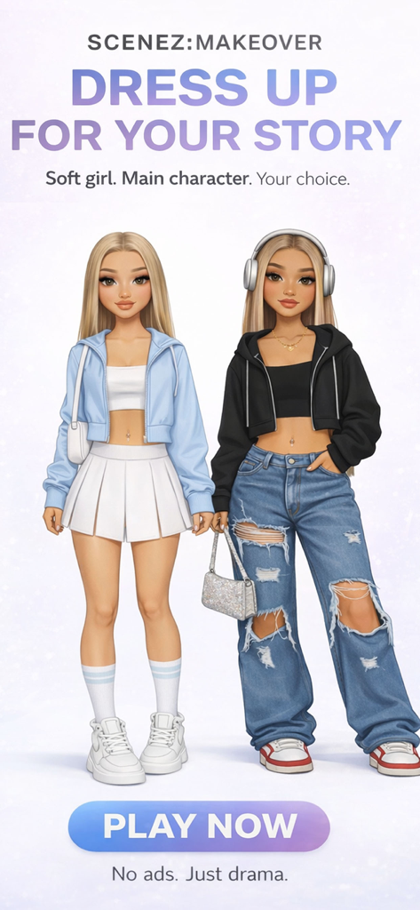 SCENEZ: Cozy Dress Up Game - Two stylish avatars showcasing different aesthetic fashion outfits in the SCENEZ dress up game.