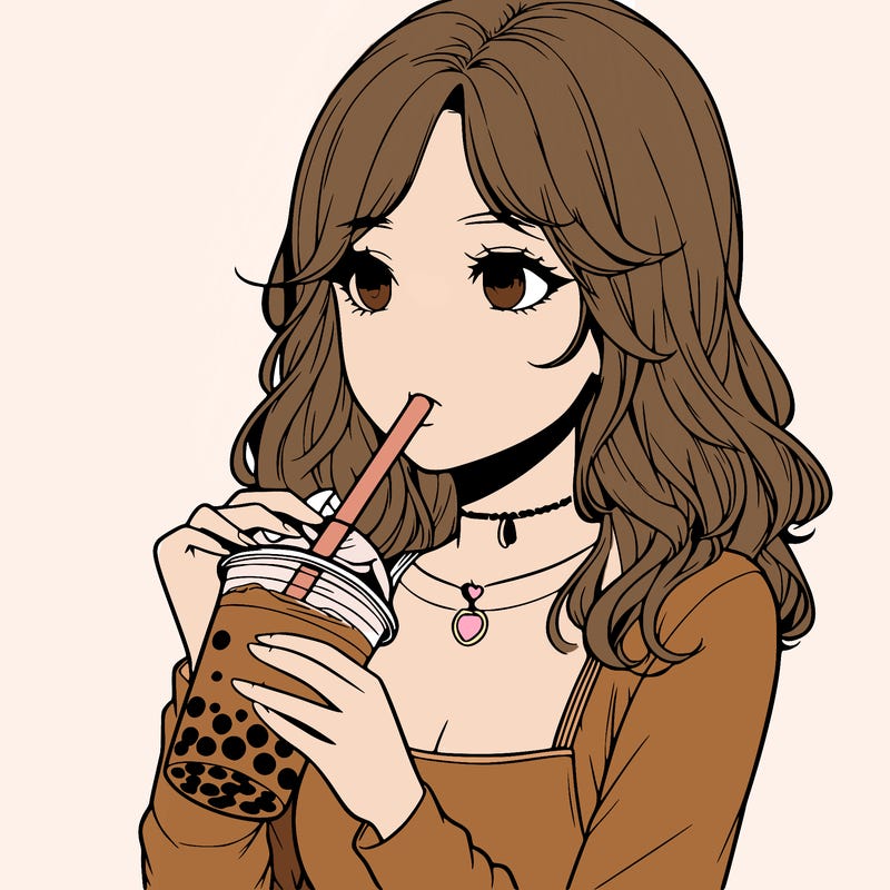 realistic girl drinking boba tea