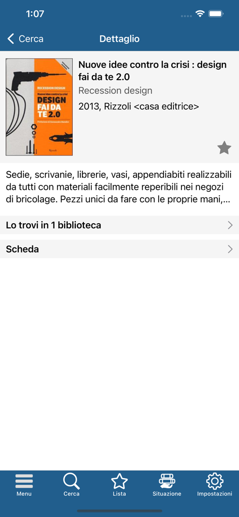 Biblio Teca - Captura de pantalla de la página de detalle del libro en la aplicación móvil Biblio Teca mostrando el título y la disponibilidad en la biblioteca.