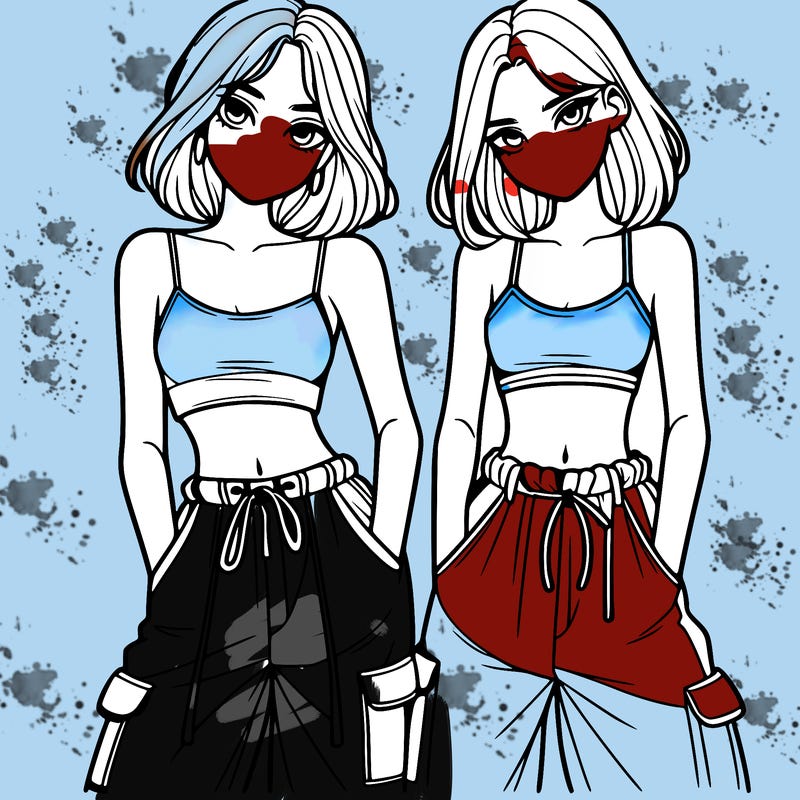 two girls with crop top with baggy pants