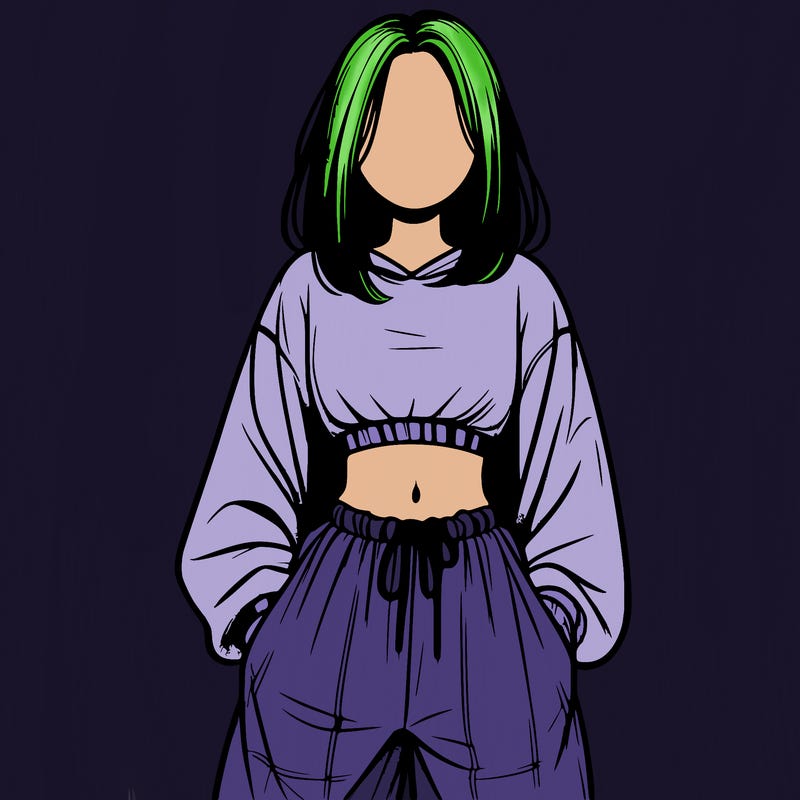 realistic girl faceless with baggy pants and a crop top
