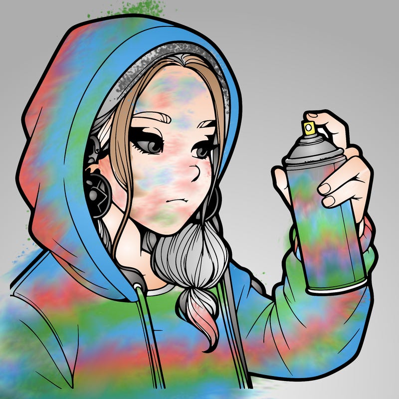 a realistic girl, spray painting