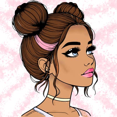 realistic girl with buns on the top of her head