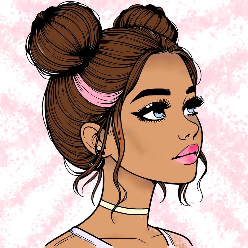 realistic girl with buns on the top of her head