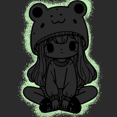 a girl wearing a frog hat and some frog socks