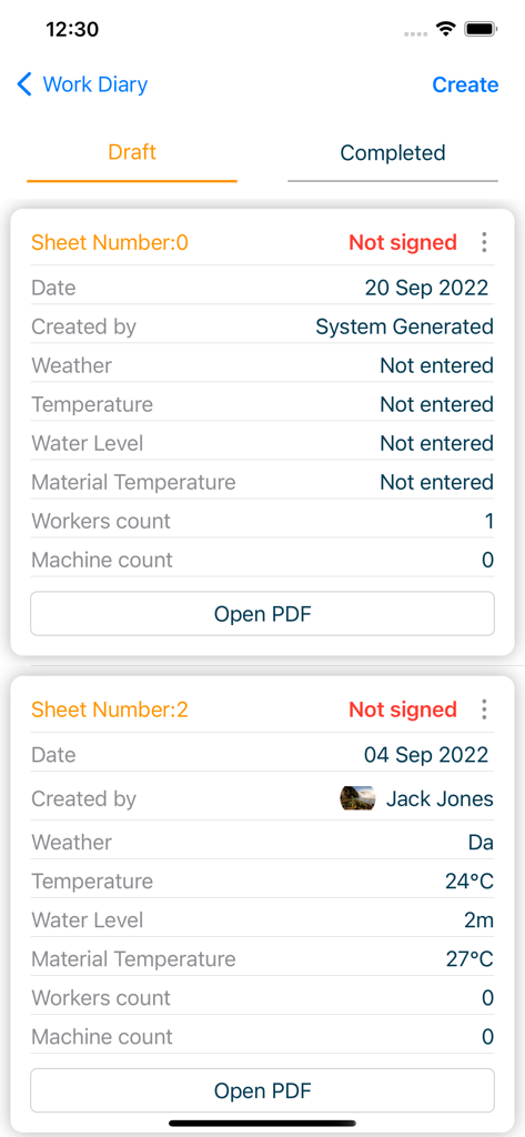 STAS Organizer - Interfaccia del diario di lavoro di un cantiere in STAS Organizer che mostra i dettagli del progetto e i registri giornalieri