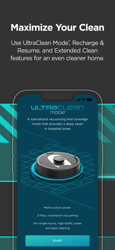 SharkClean - SharkClean app interface displaying the UltraClean Mode feature for deep cleaning specific home areas