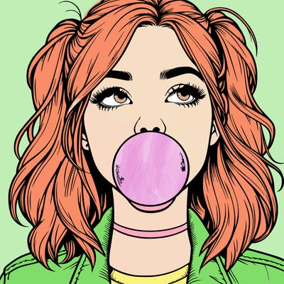 realististic girl blowing bubble -gum