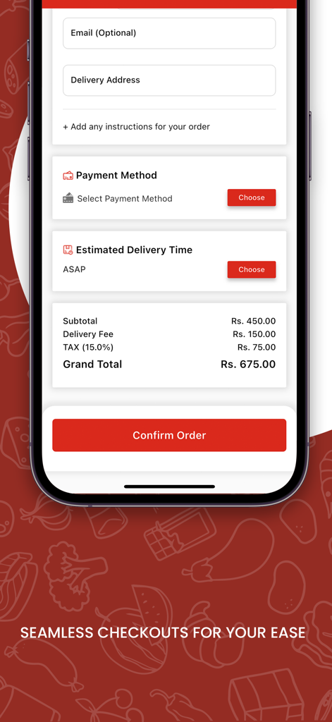 Redapple PK - Redapple PK app checkout screen with order summary and confirm button