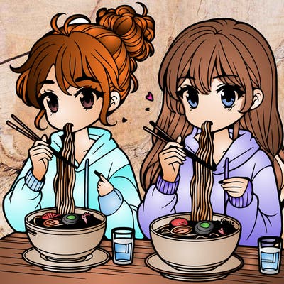 girls eating ramen