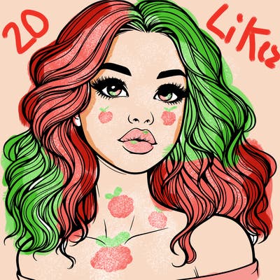 realistic girl with wavy hair and lips