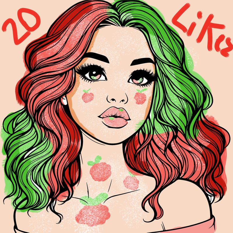 realistic girl with wavy hair and lips