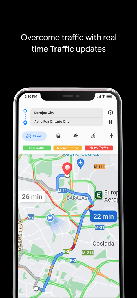 GPS Live Navigation & Live Map - GPS-Navigations-App, die Echtzeit-Verkehrsaktualisierungen und Routenoptionen auf einer Karte anzeigt