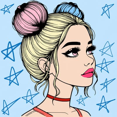 realistic girl with buns on the top of her head