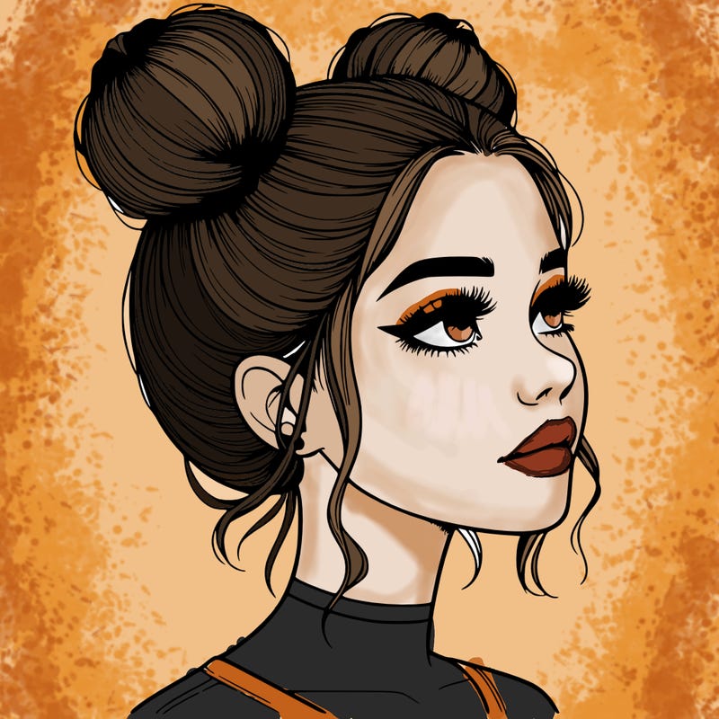 realistic girl with buns on the top of her head