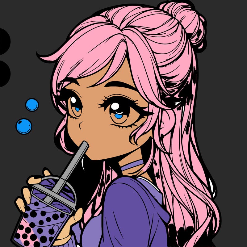 a realistic girl drinking boba