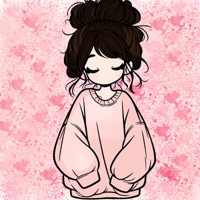 girl with baggy sweatshirt and messy bun